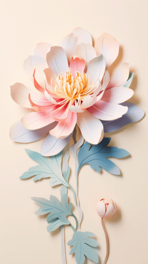 AI generated: A paper cut of a flower, with soft colors, delicate petals, Art Frahm, accent lighting, muted backgr...