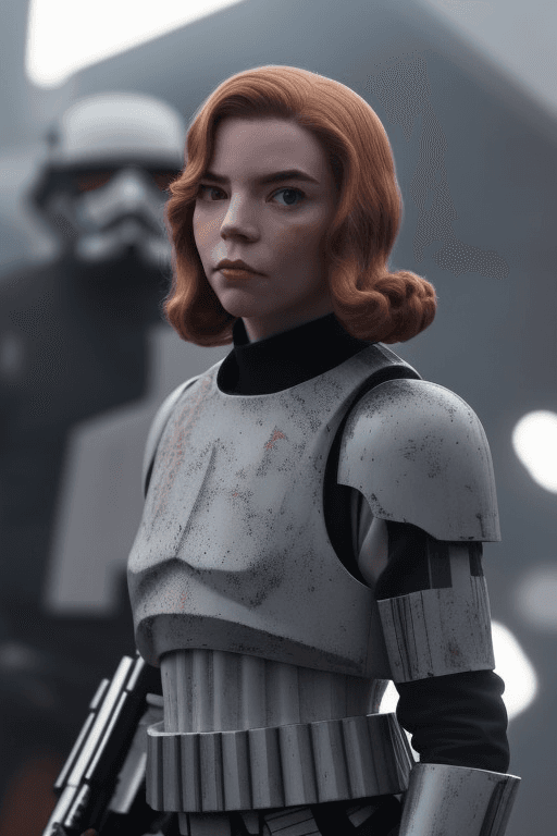 AI generated: anyataylorjoy as a female imperial stormtrooper, perfect face, full body photo, military, stormtroop...