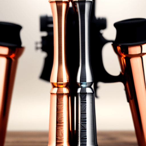 AI generated: Two rifles that cross in the middle that have a copper trumpet mouthpiece