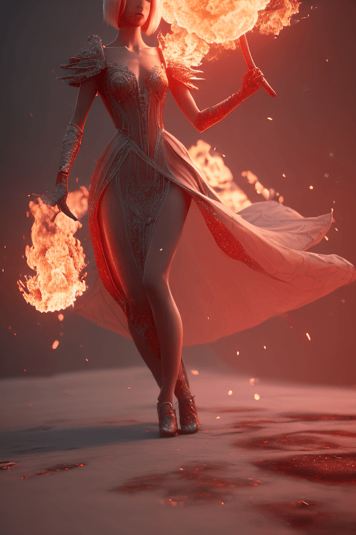 AI generated: mdjrny style v4 red ball gown, ingniting at the bottom, set on fire, perfectly redish, full body, la...