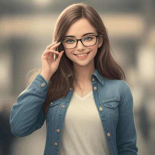 AI generated: like movie, girl, beautiful, wearing glasses, smile