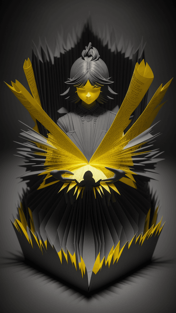 AI generated: a mesmerizing Dark charcoal & bright yellow open book 3D paper cut art that defies the boundaries of...