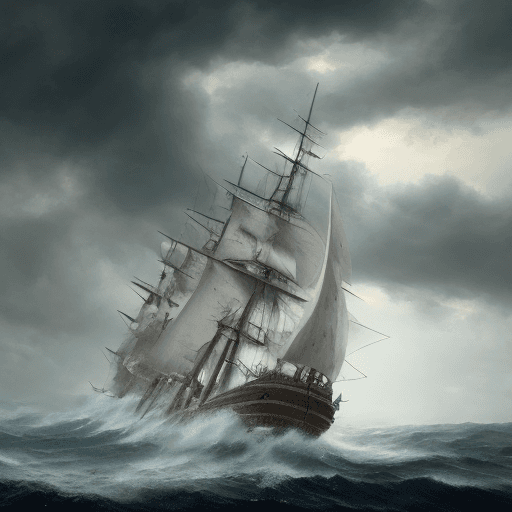 AI generated: photo of a ultra realistic sailing ship in a storm, dramatic light, cinematic lighting, battered, lo...
