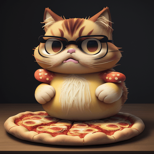 AI generated: Garfield is a red tigered grumpy cat ( all covered with pizza and stringy cheese). funny Cartoon col...