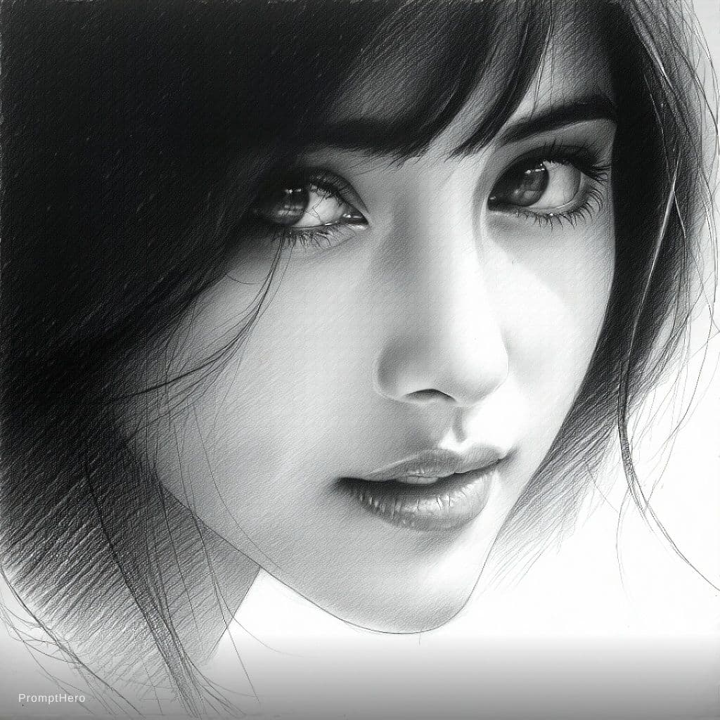 AI generated: portrait of a girl, landscape, graphics, pencil drawings, in the style of (Dirk Dzimirski. Linda Hab...