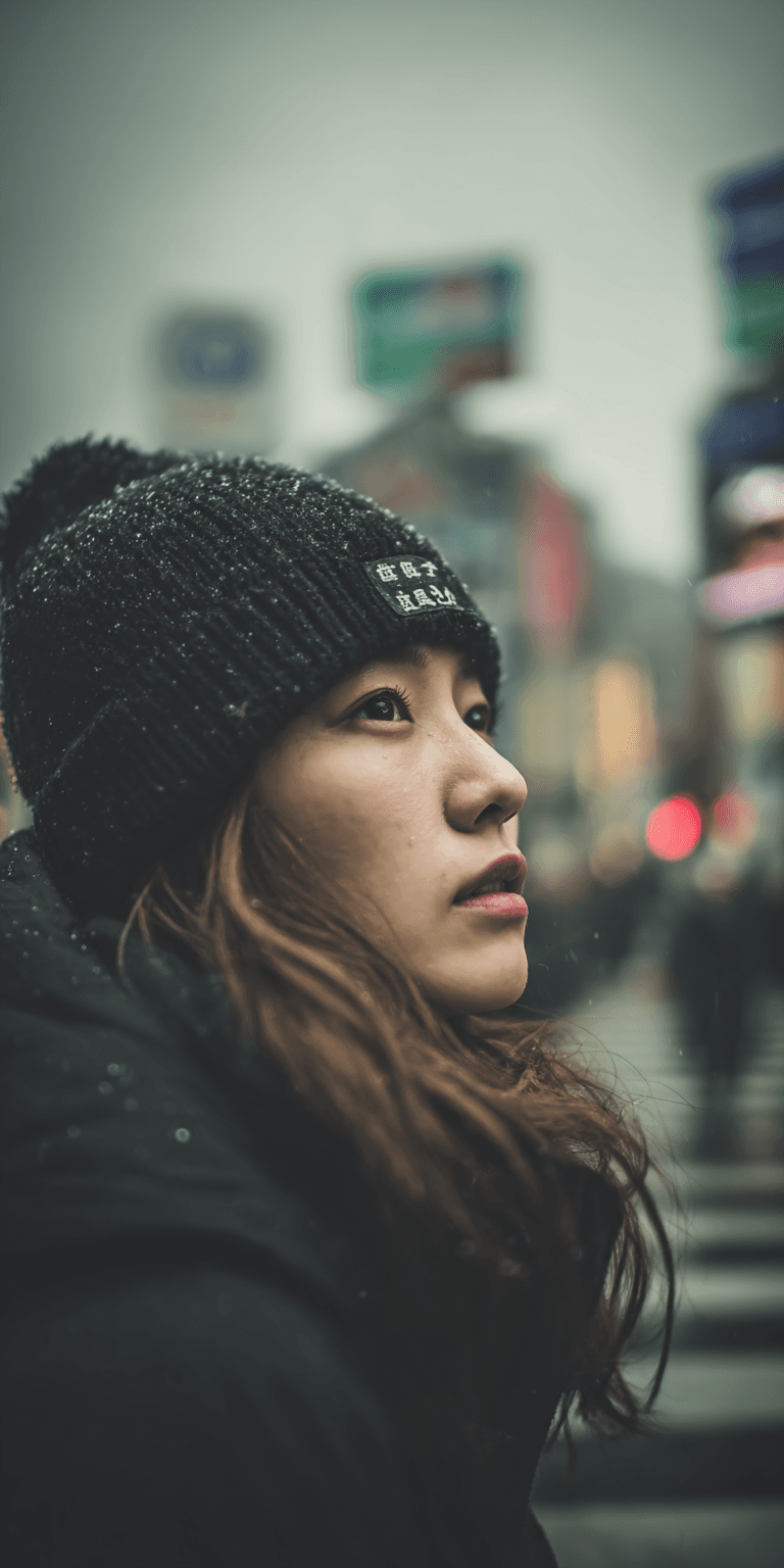 AI generated: Gen Z woman, Shibuya Scramble Crossing, shot on a Sony A7 III --chaos 75 --ar 1:2 --profile fkuo5yb ...