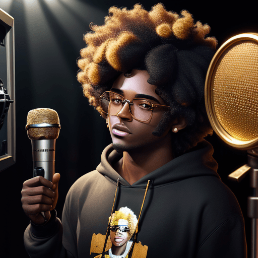 AI generated: A male dark-skinned singer with a dark afro highlighted with golden streaks, wearing a casual sweats...