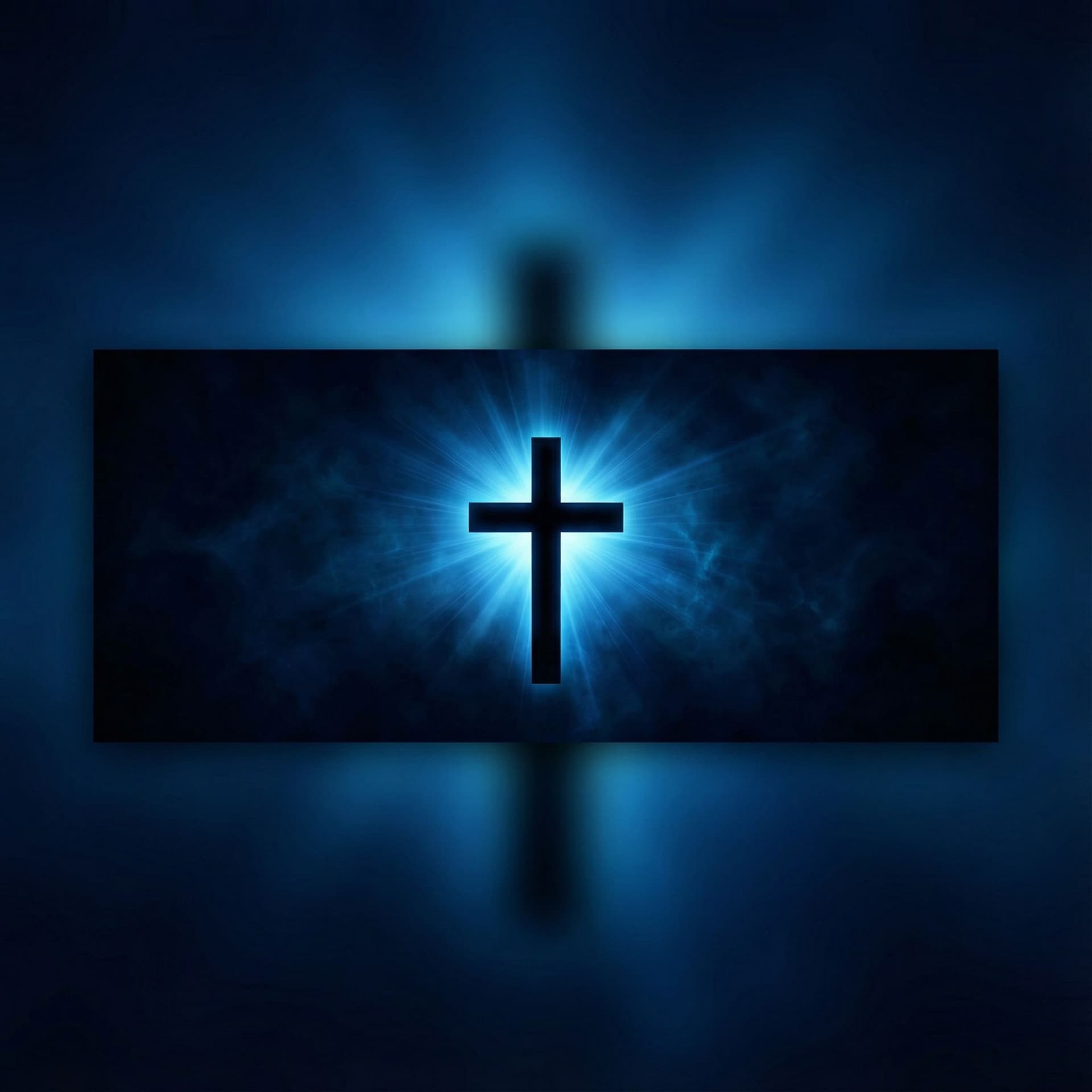 AI generated: A horizontal, widescreen digital artwork with a dark, mystical atmosphere.
A black silhouetted cross...