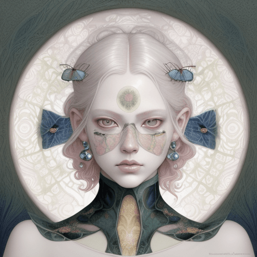 AI generated: a symmetrical watercolor as-above-so-below that features an albino vogue model with colorful hair, m...