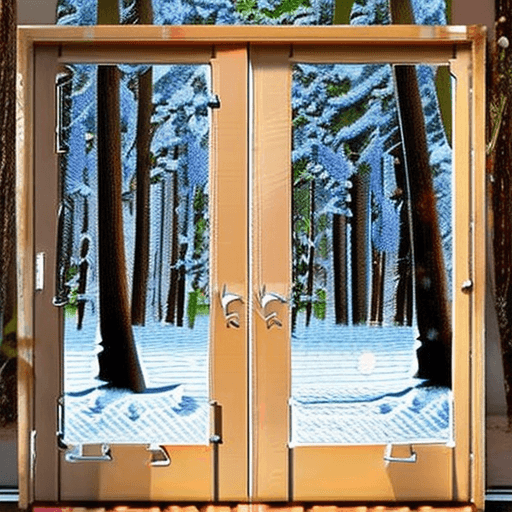AI generated: mdjrny-v4 style, open doorframe in the middle of snowy woods, a magical colorful summer forest insid...