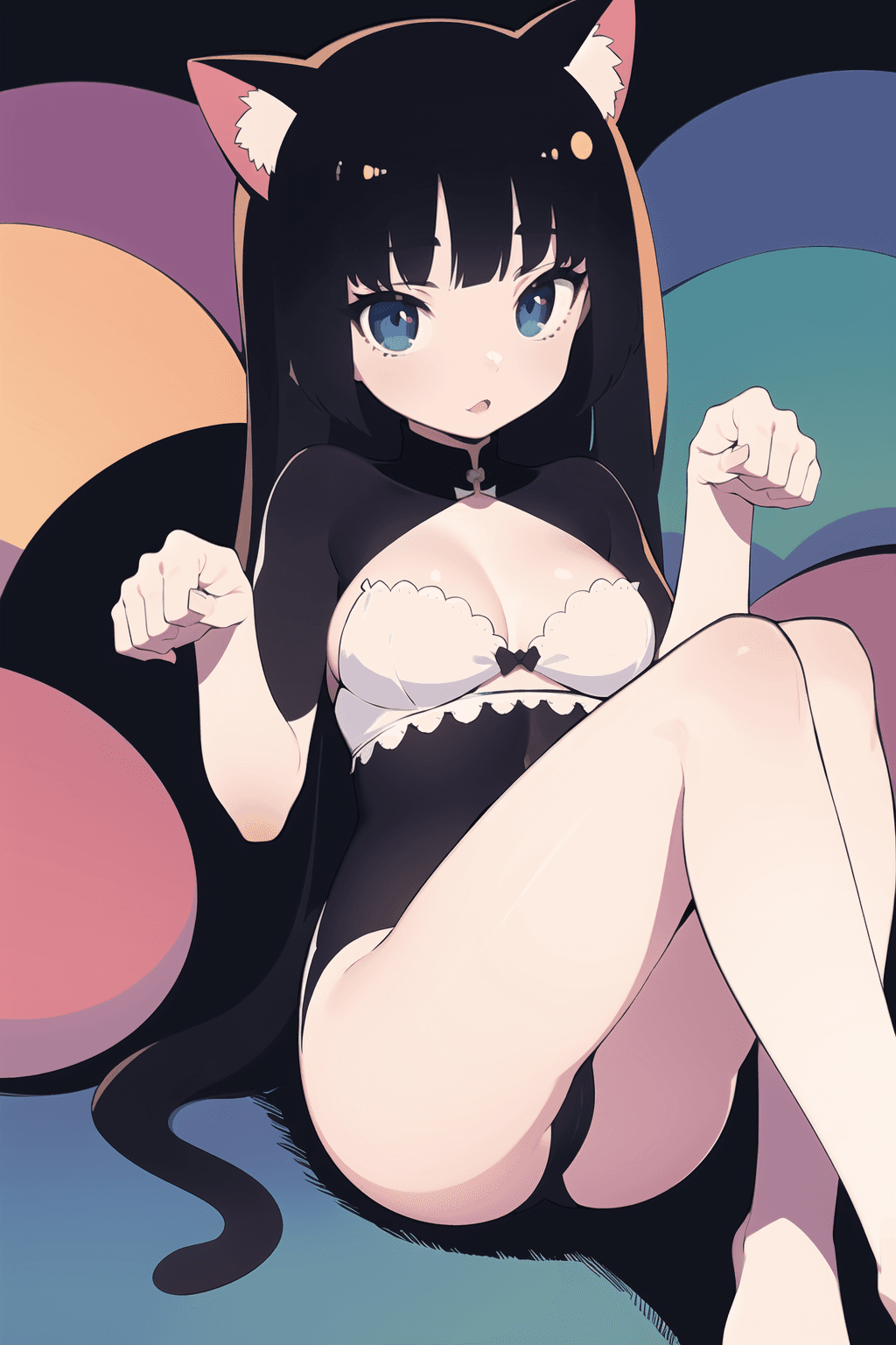 AI generated: satelite view, one girl, solo, paw pose, cat girl,<lora:flat2:1>