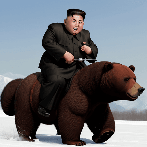AI generated: "kim jong un" rides on a bear like putin