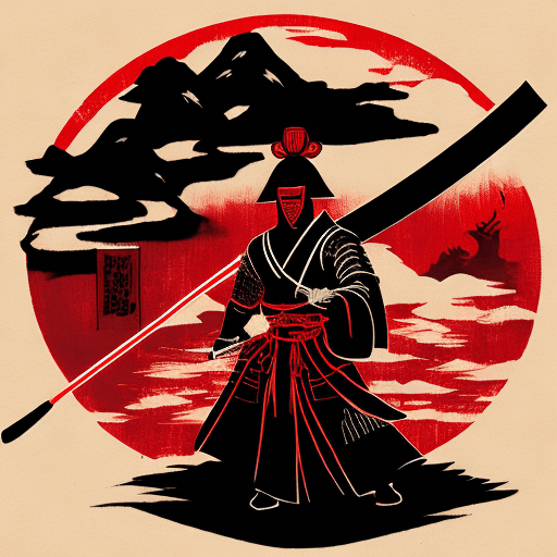 AI generated: the samurai at night with her sword, in the style of screen printing, epic fantasy scenes, comiccore...