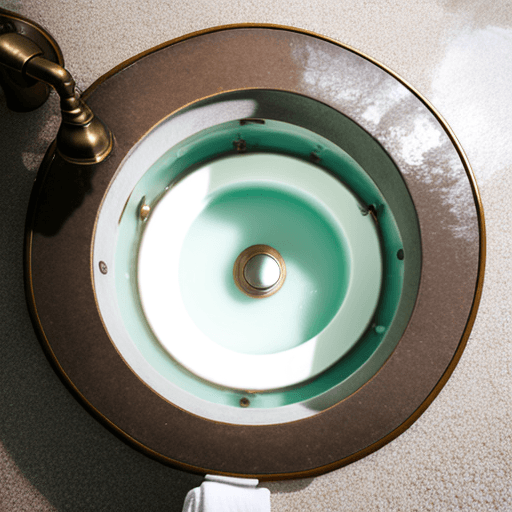AI generated: view from above of clear clean water in a white enamel bath draining through a old bronze plughole