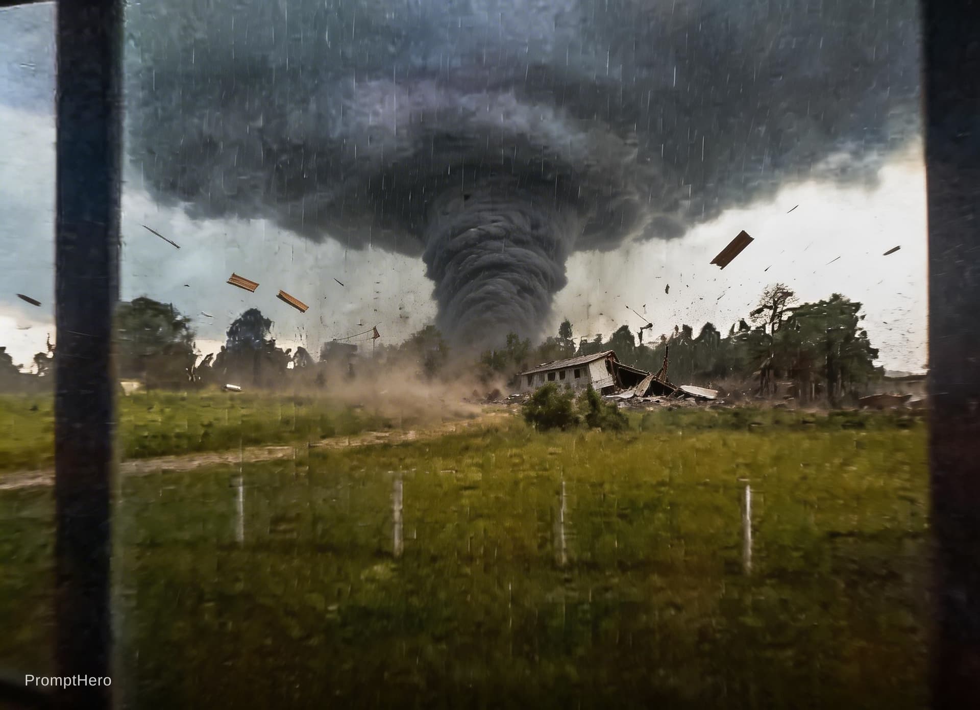 AI generated: First-person POV of a human standing near the devastating EF5 tornado in Rainsville 2011, Alabama, U...
