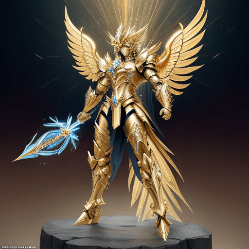 AI generated: full body shot with hyperdimensional totem implants. badass Saint Seiya aquarius knight wearing a be...