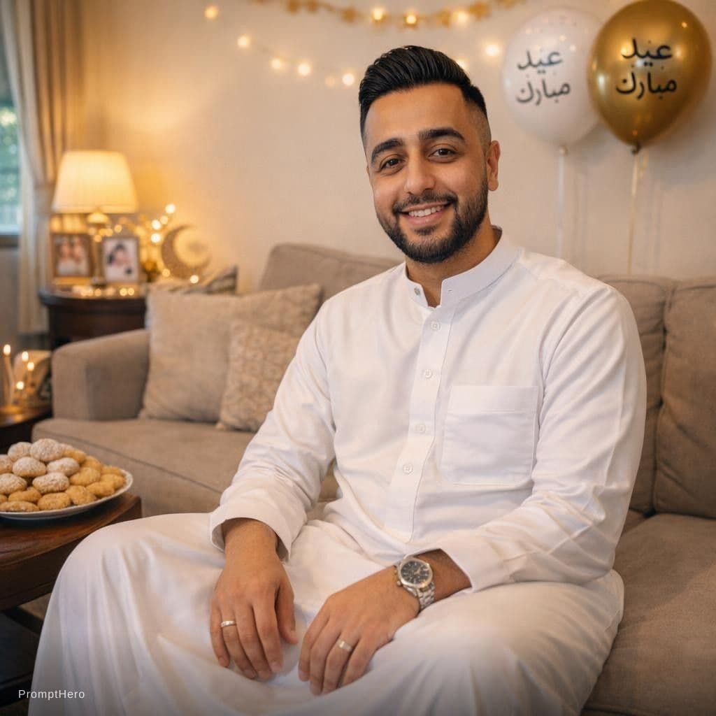 AI generated: Ultra-realistic Eid celebration photo using the reference image as the exact identity blueprint. Rec...