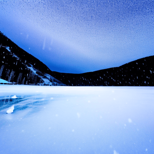 AI generated: snow storm at night on an ice lake.
ice crystals falling to the ground.

