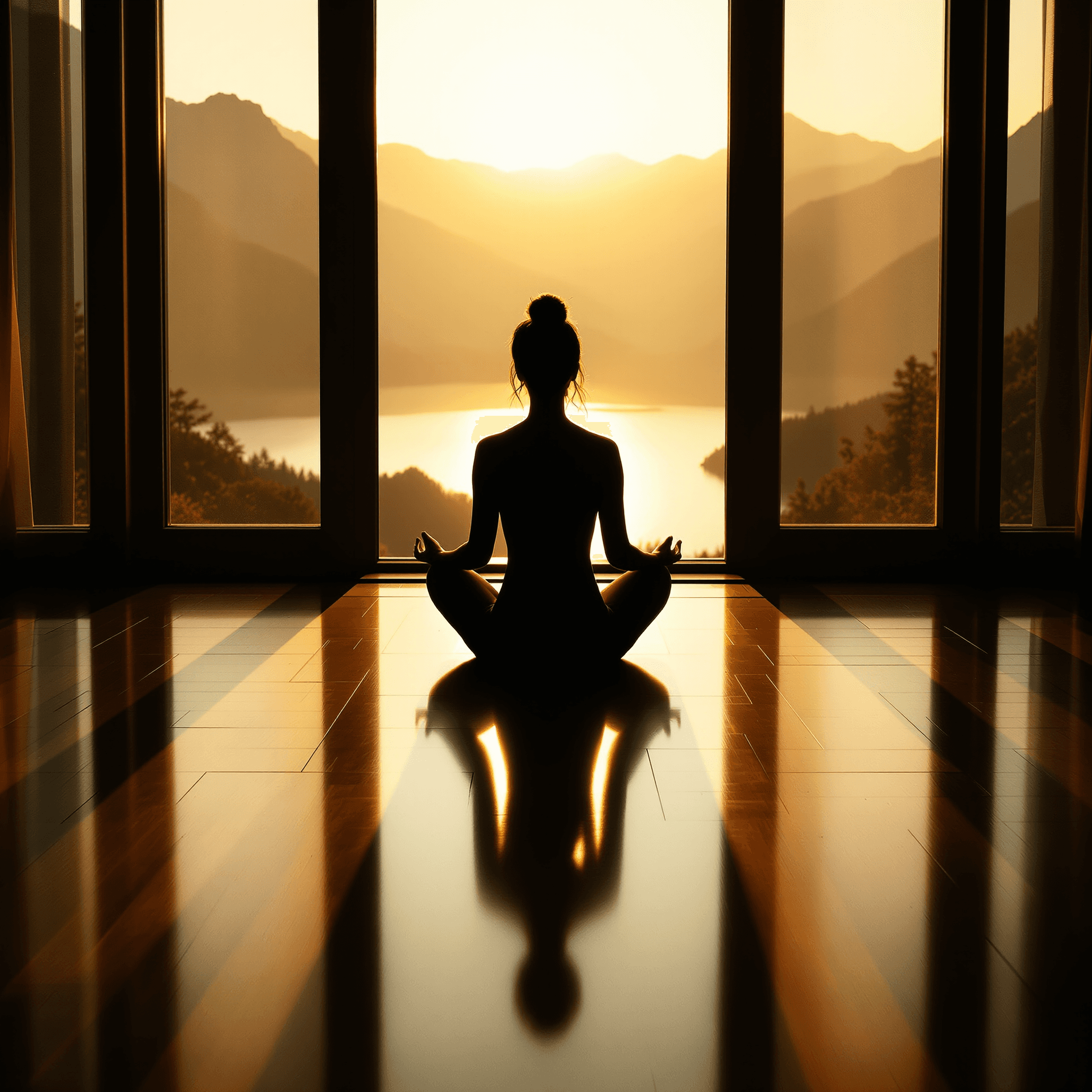 AI generated: The image captures a serene and contemplative moment, with a woman sitting in a meditation pose on a...
