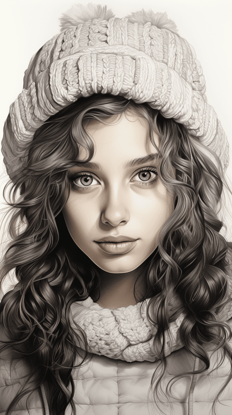 AI generated: a pencil drawing of a girl in a sweater, in the style of realistic hyper-detailed portraits, haifa z...