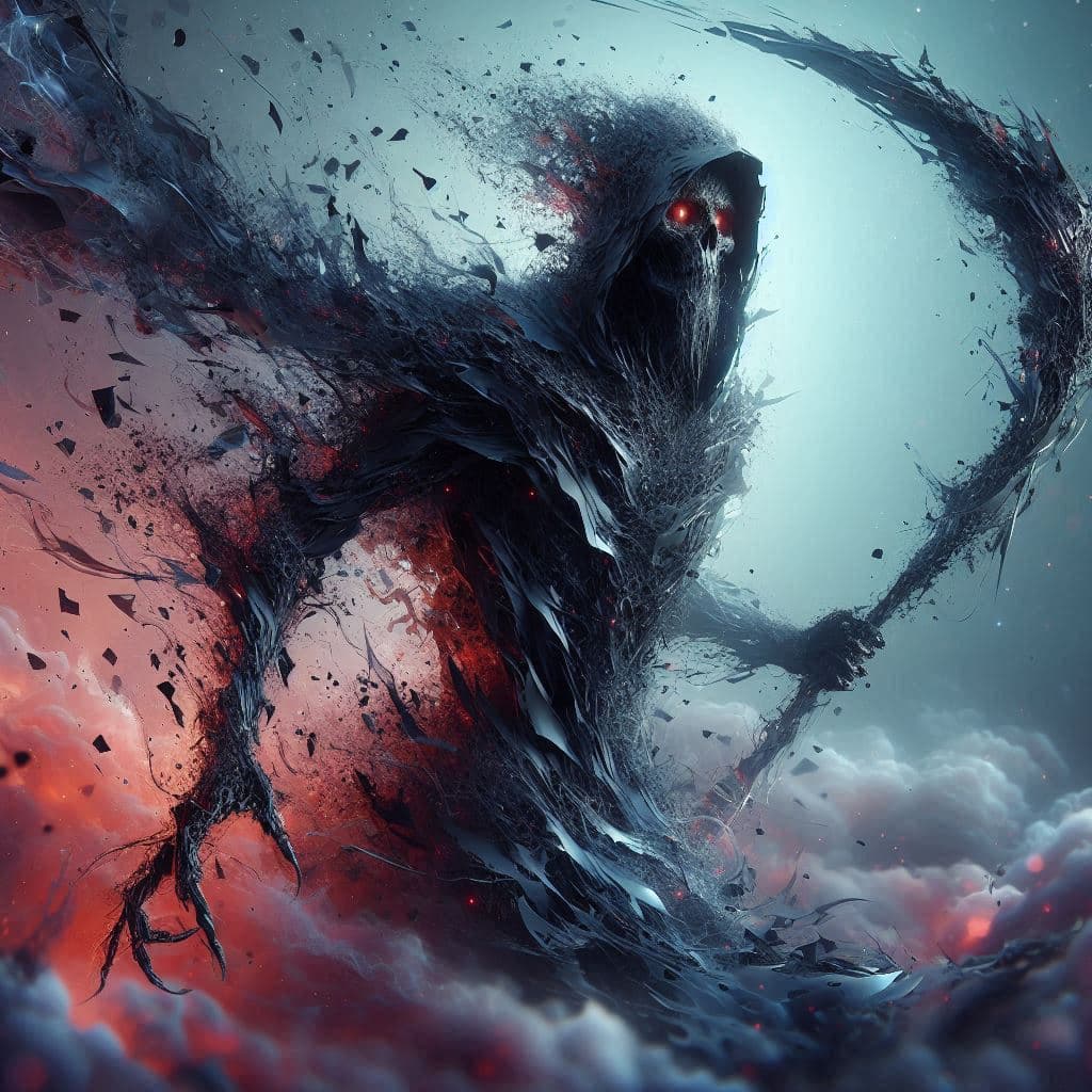 AI generated: A stunning 3D model of an enigmatic, shadowy figure emerging from the void, his form constantly shif...
