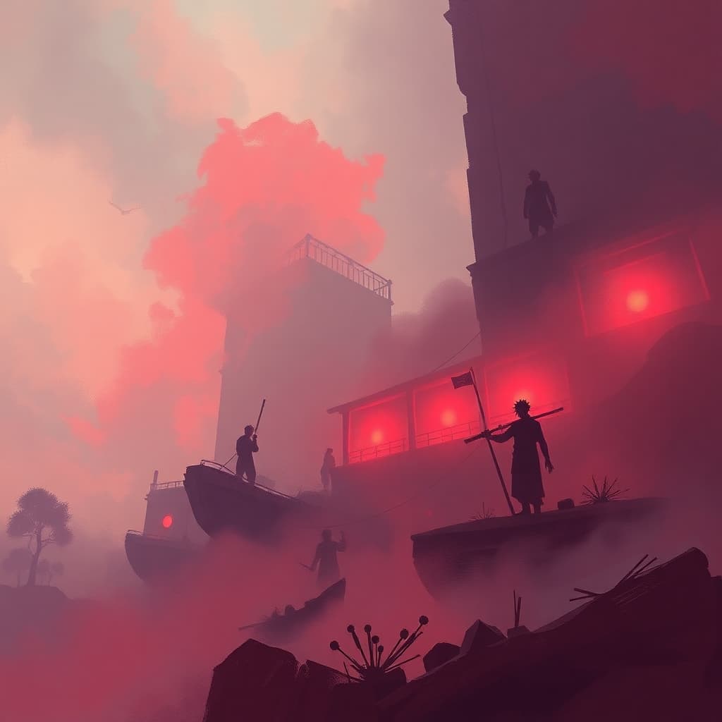 AI generated: Surreal infrared tones and complementary epic colors create a misty atmospheric digital sketch of a ...