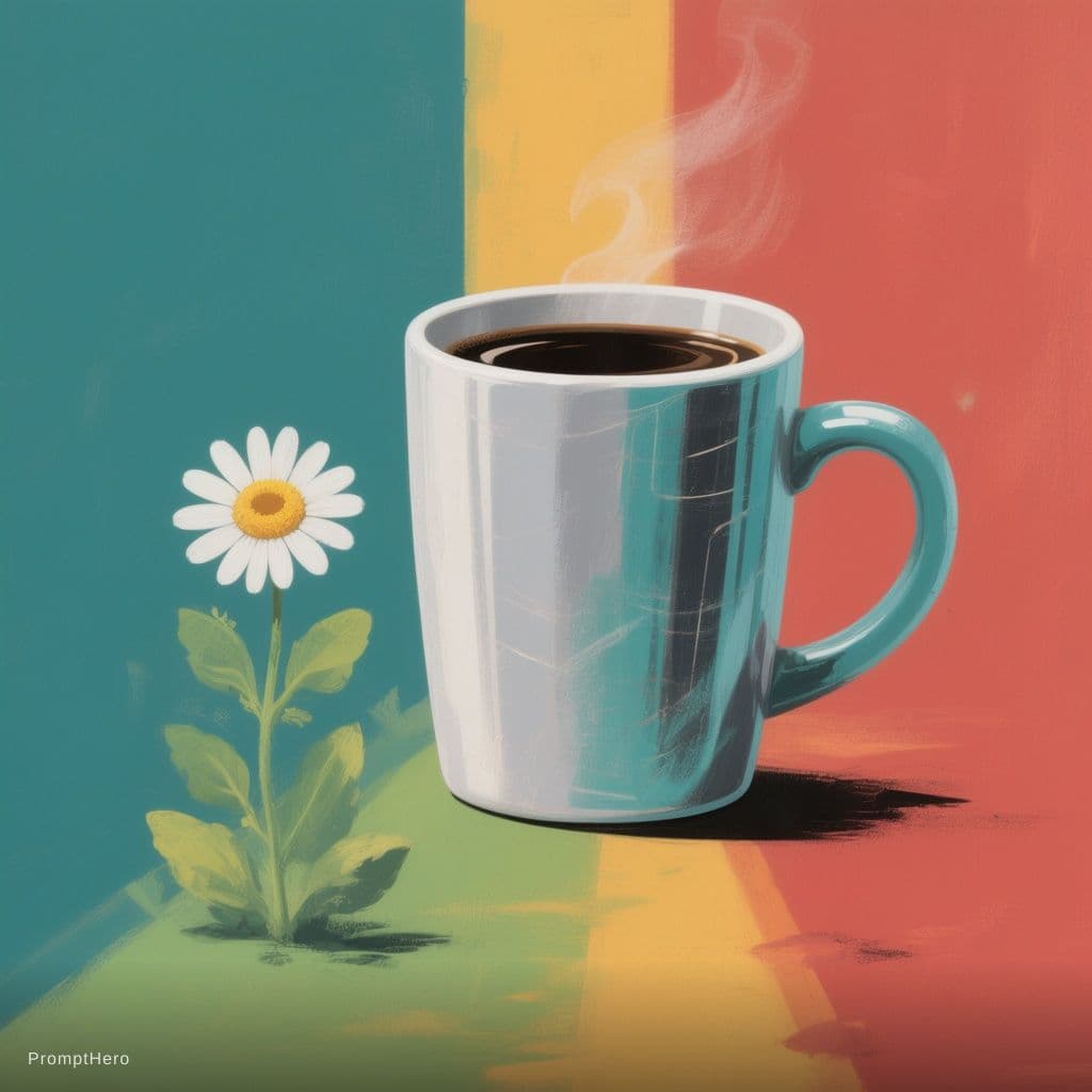 AI generated: Flat Illustration . Colours teal yellow green red. Artistic black and gray back ground. Concept digi...