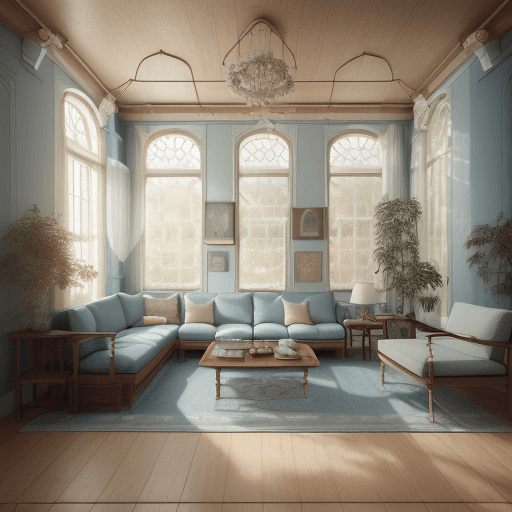 AI generated: High resolution photography interior design, dreamy sunken living room conversation pit, wooden floo...