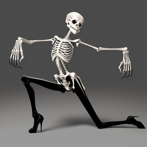 AI generated: ultra skinny (almost skeleton) girl with long black curved claws, in dog position, in high heels