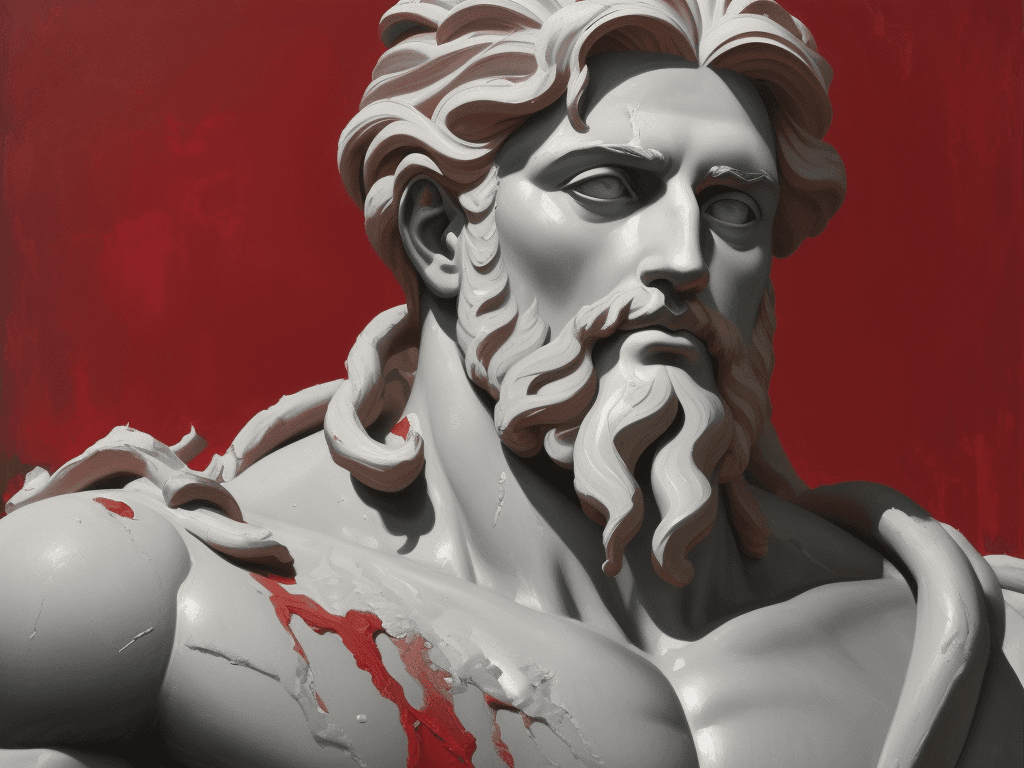 AI generated: the Zeus, impasto technique, oil painting, contemporary era, primarily monochromatic with accents of...