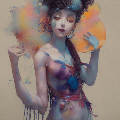 AI generated: Beautiful anime watercolor painting of summerpunk lady. summer chill day, paint dripping by tim okam...