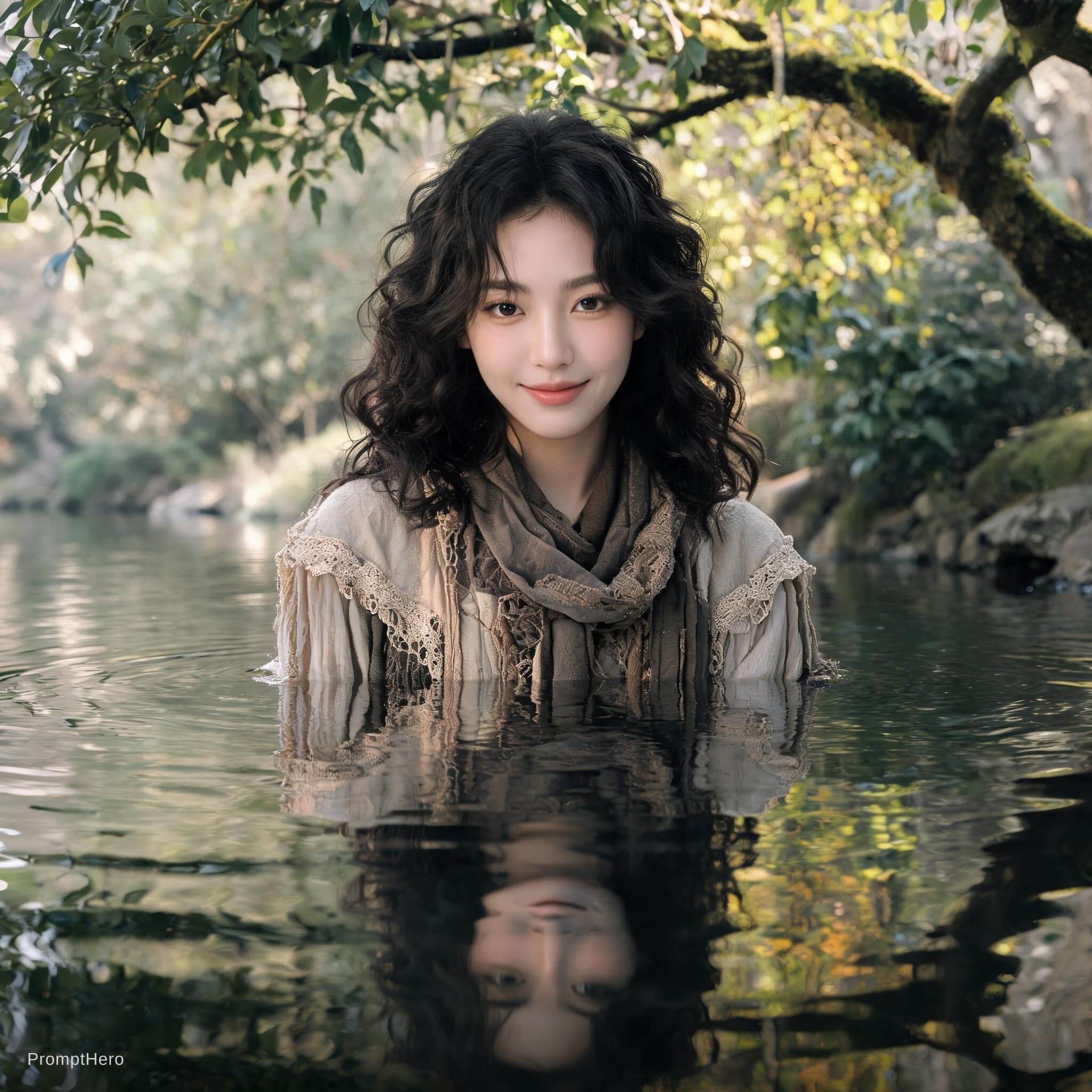 AI generated: asian attractive woman with her hair curled, in the style of samyang af 14mm f/2.8 rf, oshare kei, d...