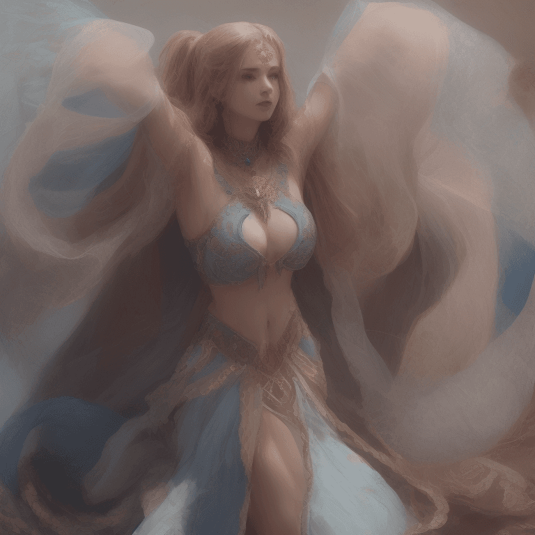 AI generated: An alluring svelte muscular stomached woman with waist length long dusty rose hair and radiant brigh...