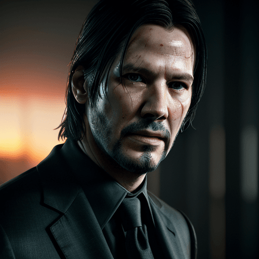 AI generated: Photo of a ultra realistic John wick , dramatic light, pale sunrise, cinematic lighting, battered, l...