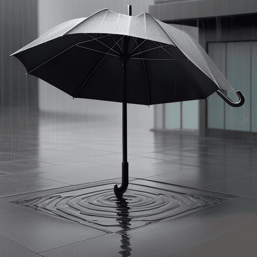 AI generated: Reverse folding design: The umbrella folds inward to prevent rainwater from dripping on the body or ...