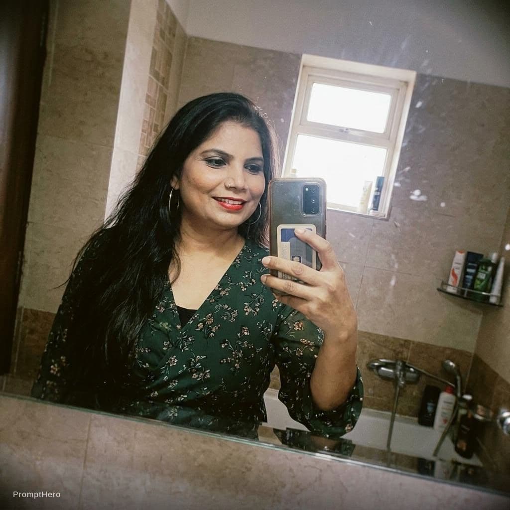 AI generated: Taking a mirror bathroom selfie, realistic snapshot, , wearing a dress,