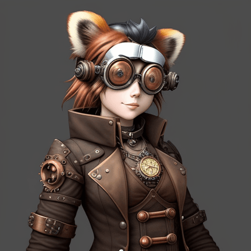 AI generated: Create a steampunk style avatar for my YouTube channel featuring a red panda wearing goggles. Please...