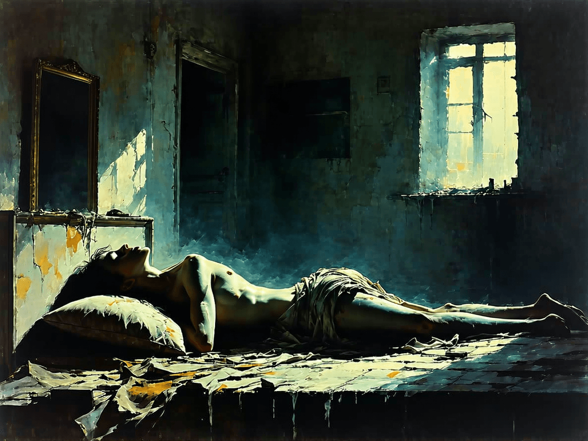 AI generated: /Artprompt Sci-fi, /artprompt sci-fi, inside a futuristic dystopian run down abandoned apartment, bl...
