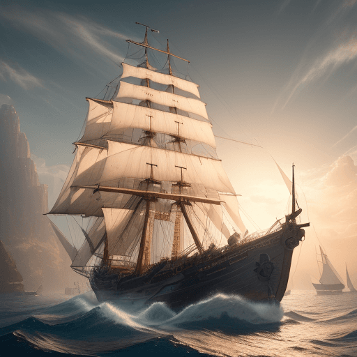 AI generated: Photo of a ultra realistic sailing ship, dramatic light, pale sunrise, cinematic lighting, battered,...