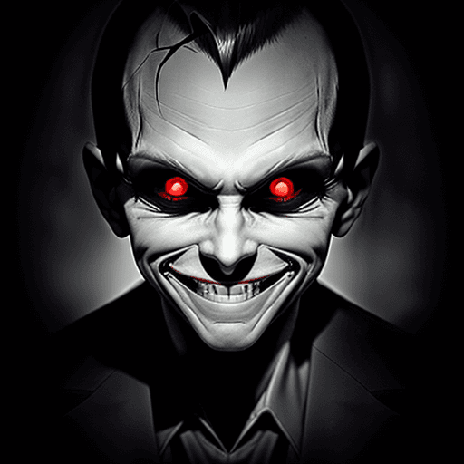 AI generated: A picture with a sinister smile, lingering, in the dark, 10k