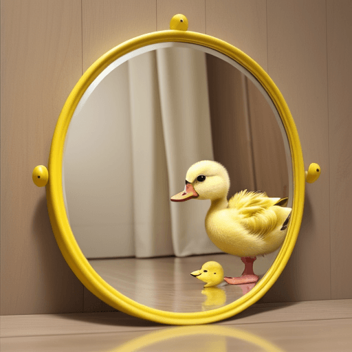 AI generated: a cute yellow baby duck is seeing mirror itself