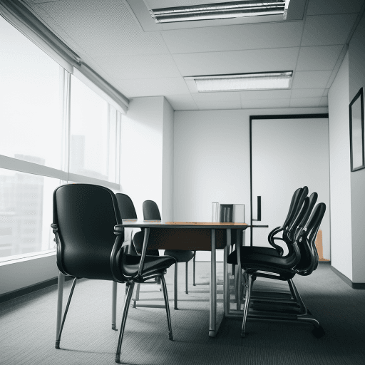 AI generated: photography, candid shot, office meeting room, medium size, modernism style, Canon EOS 5D Mark IV wi...