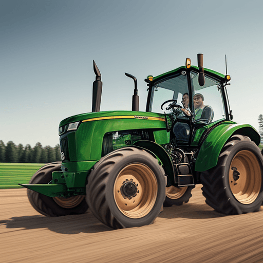 AI generated: create a front image of a person driving a john deere tractor, realistic image, without distortion
