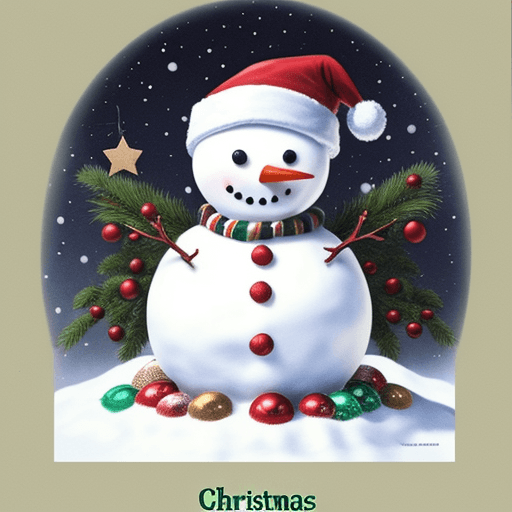 AI generated: Christmas, Christmas candy, Christmas tree decorated with a star, postcard, snowman