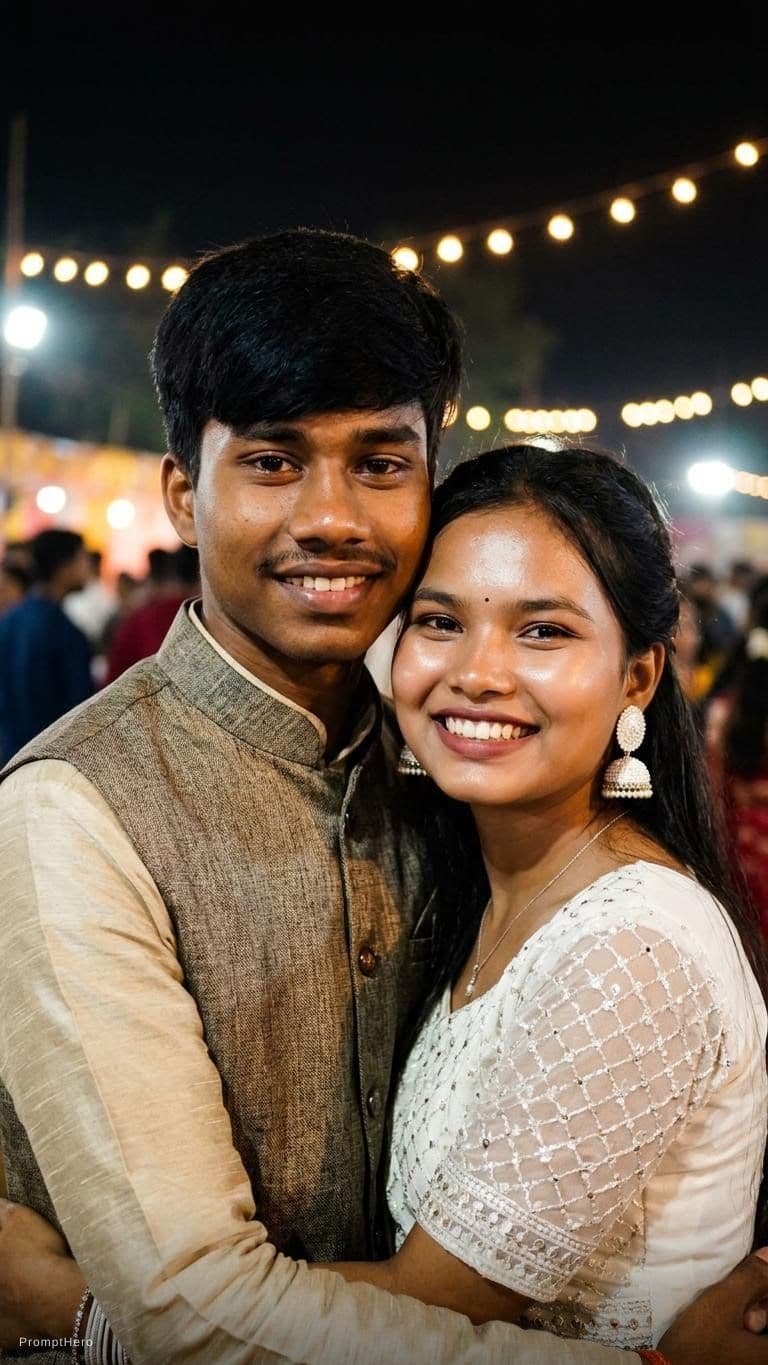 AI generated: couple photo on change my face hundred percent above my face and glow 