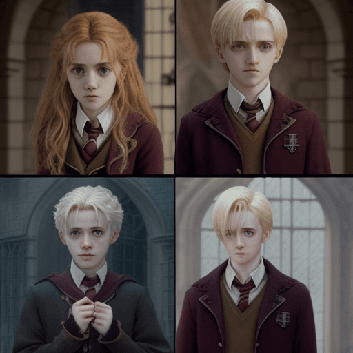 AI generated: Hermione and Draco and Ron love potion broken heart realistic