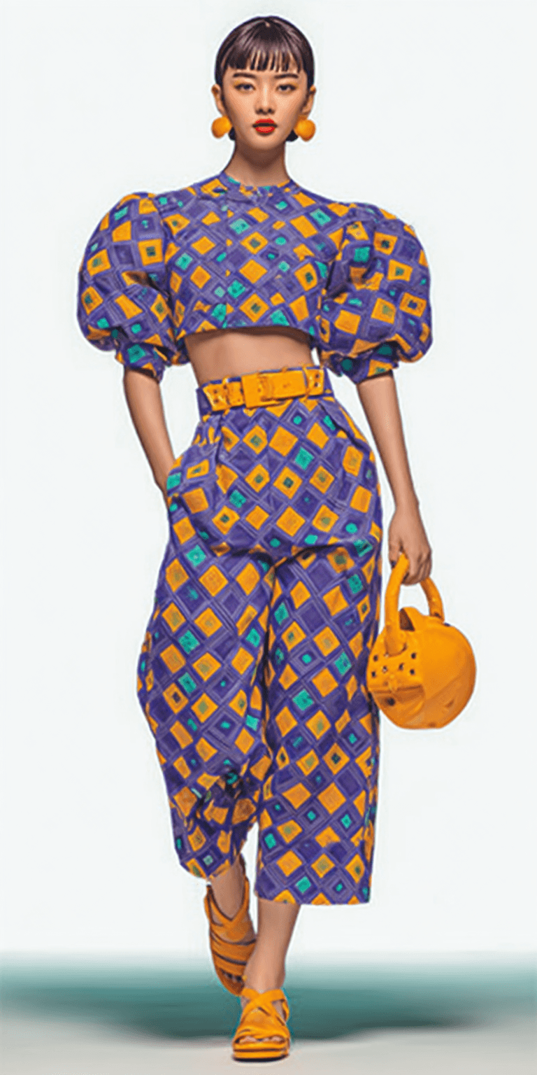 AI generated: Asian model in a full-body shot against a white background, in the style of editorial fashion photog...