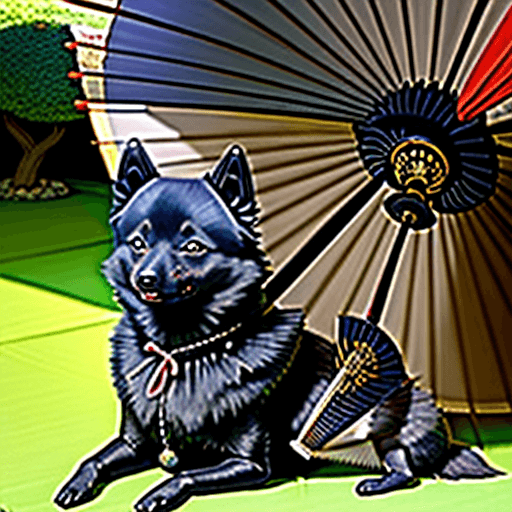 AI generated: a samurai schipperke with a parasol