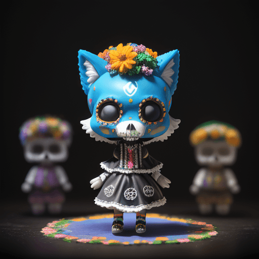 AI generated: Italian full body character, resin figurine, funko doll like wolf, dia de muertos art, dia de los mu...