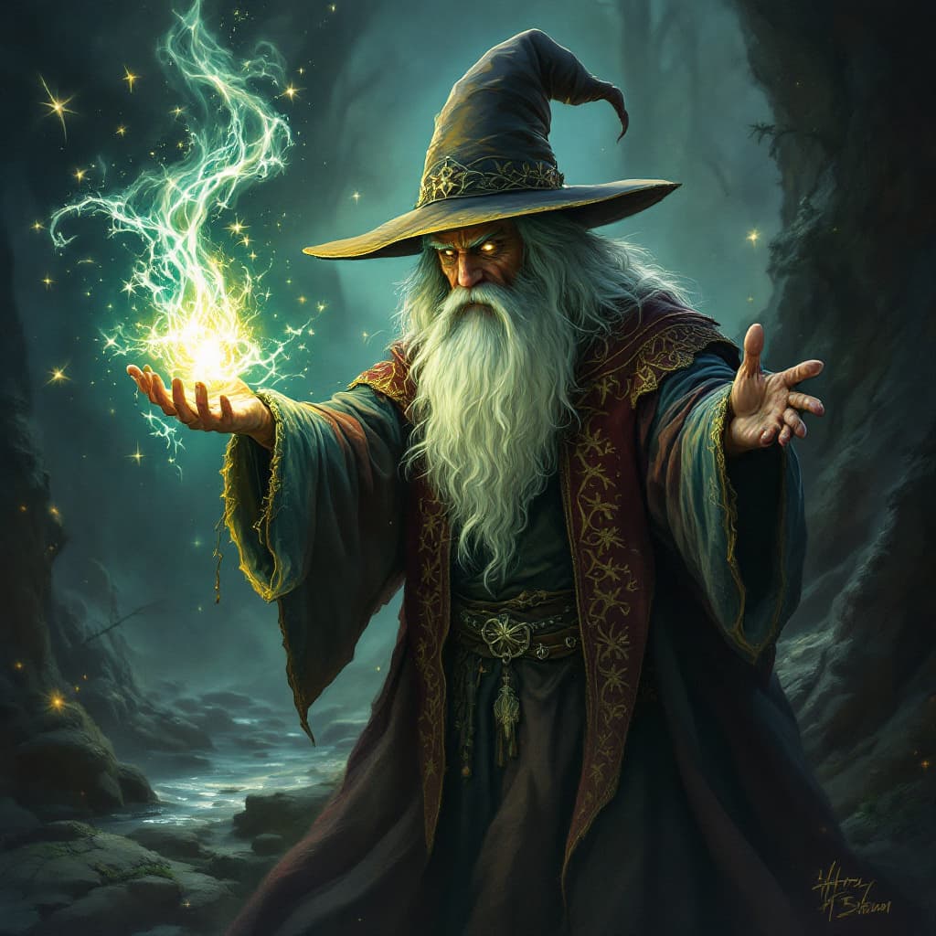 AI generated: a wizard casting chill touch 